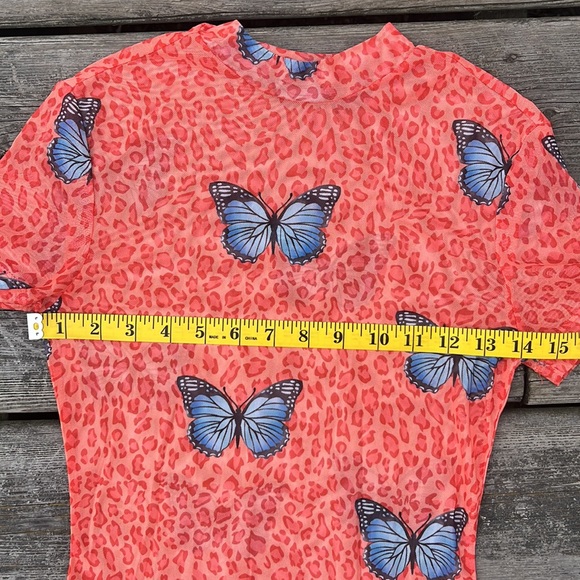 Orange and Blue Butterfly Sheer Mini Dress - Picture 3 of 6